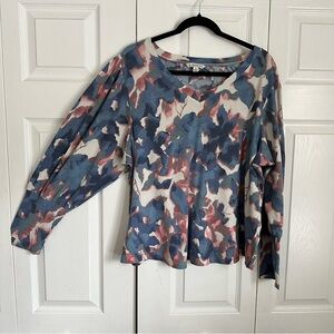 Zac & Rachel Pullover Top Womens 2X Long Sleeve Blouse Floral Print Plus Boho